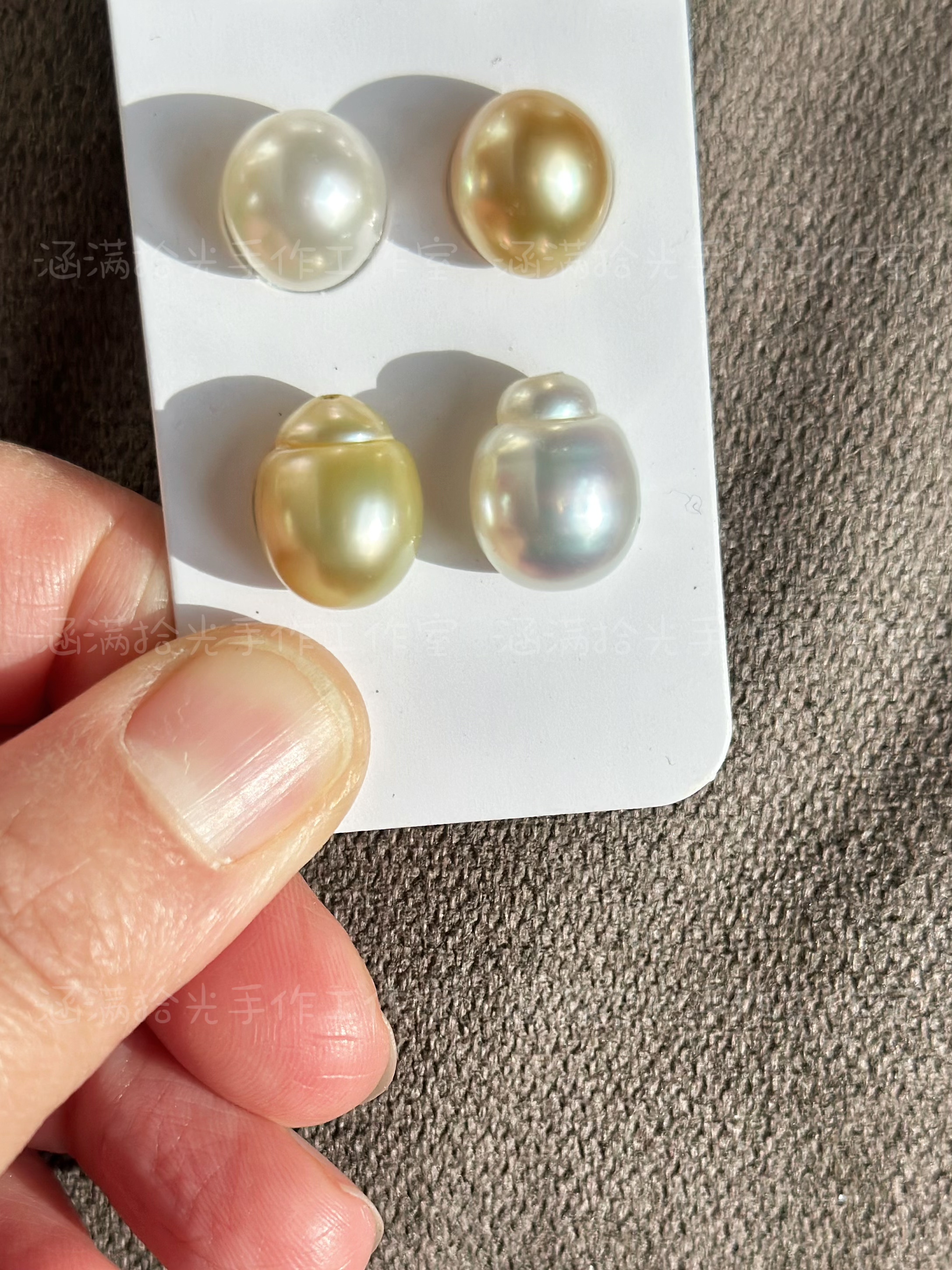 精品耳饰-天然海水澳白金珠大溪地配对耳钉素钉