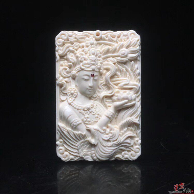 天然保真猛犸观音牌子挂件手工精雕作品猛犸象牙吊坠