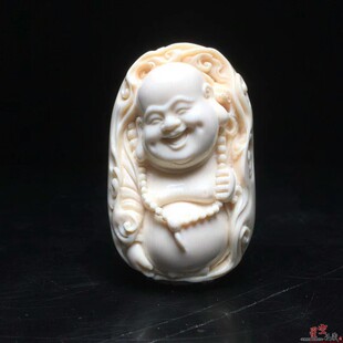 天然猛犸象牙挂件 赵炳照师傅手工雕刻弥勒猛犸牙手把件