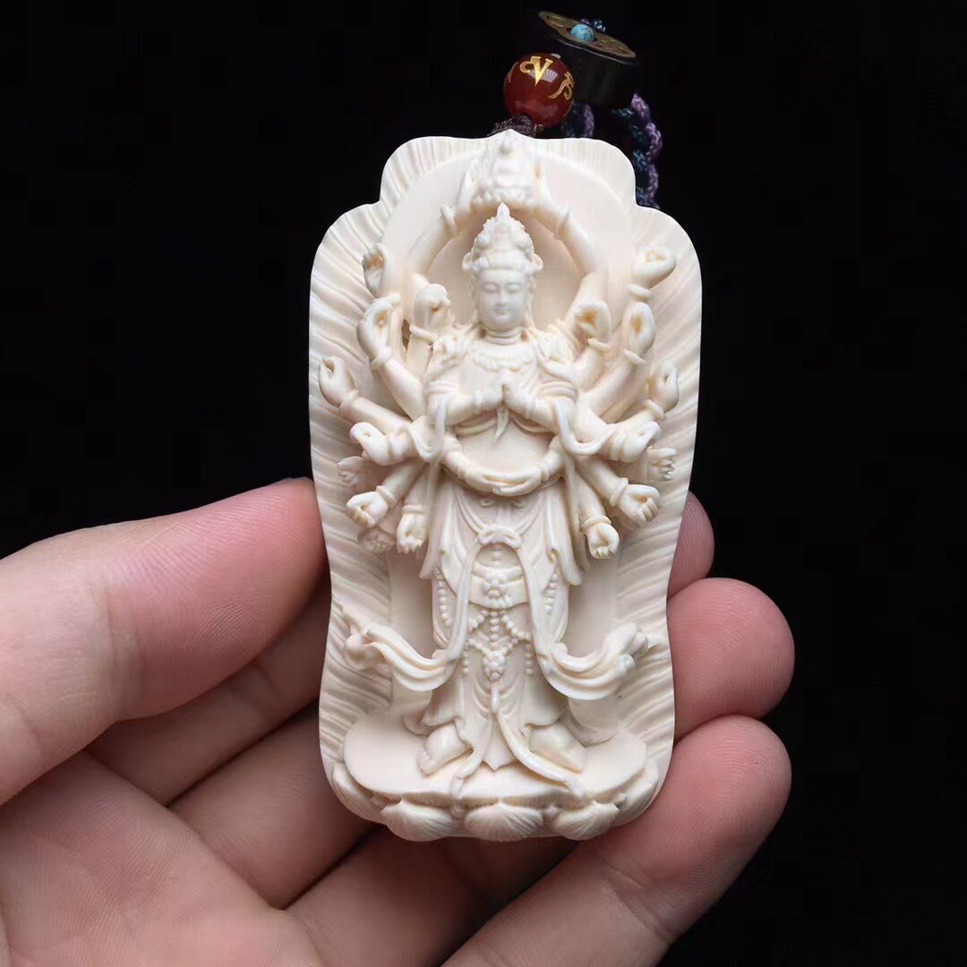 天然猛犸象牙雕千手观音挂件吊坠项坠手工雕刻精工
