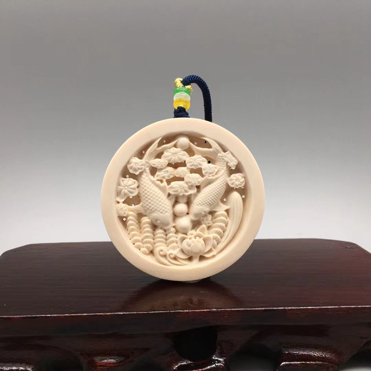 猛犸象牙吊坠圆牌手工镂空挂件