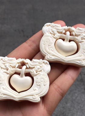 天然猛犸象牙心心相印挂件吊坠