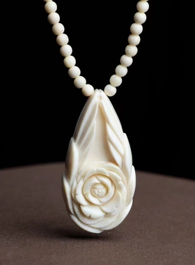 天然猛犸牙项链港工精品雕刻天使之翼吊坠