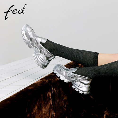 fed网面乐福鞋春季新款女鞋银色老爹鞋增高单鞋女款S0102-YAB506