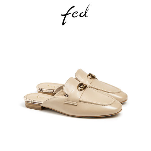 fed后空单鞋夏季新款女鞋真皮半拖鞋一脚蹬穆勒鞋女款DKT009