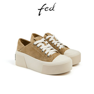 女鞋 新款 女秋季 DWG058 真皮休闲鞋 女款 复古增高鞋 fed厚底板鞋