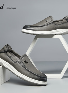 FED鹿纹羊皮男鞋2024新款舒适轻底真皮英伦一脚蹬休闲鞋男鞋豆豆