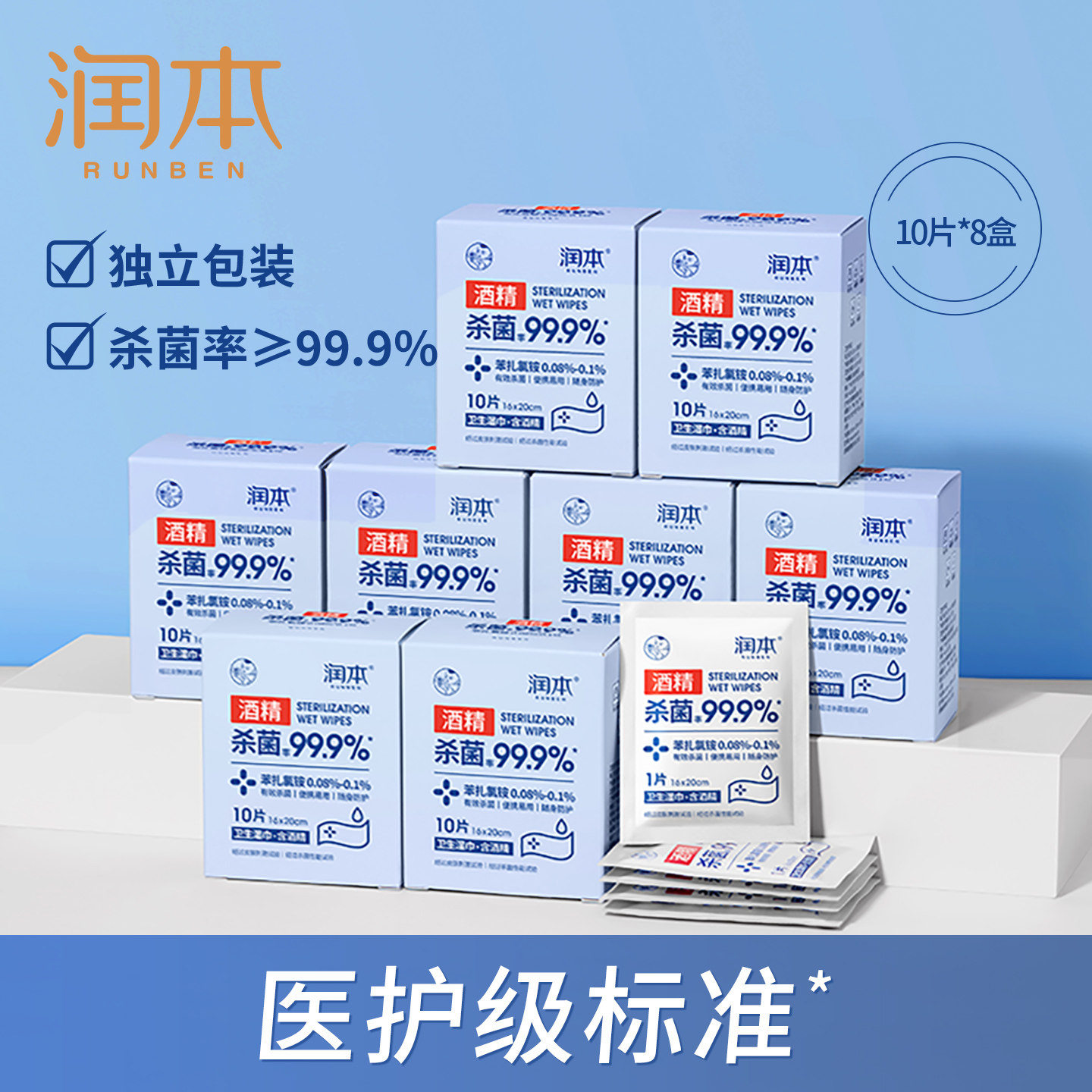 润本酒精消毒杀菌湿巾纸单片装图片