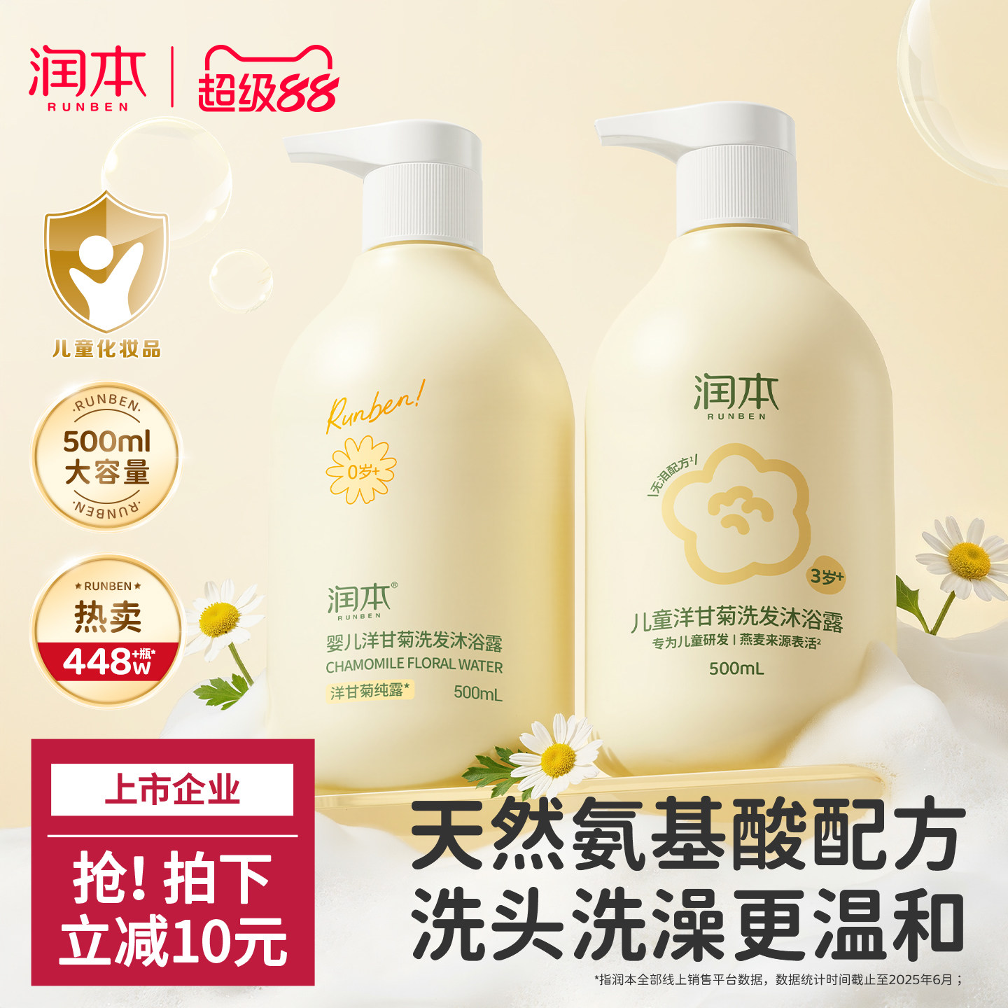 润本儿童沐浴露洗发水二合一婴儿宝宝沐浴液洗头专用旗舰店正品