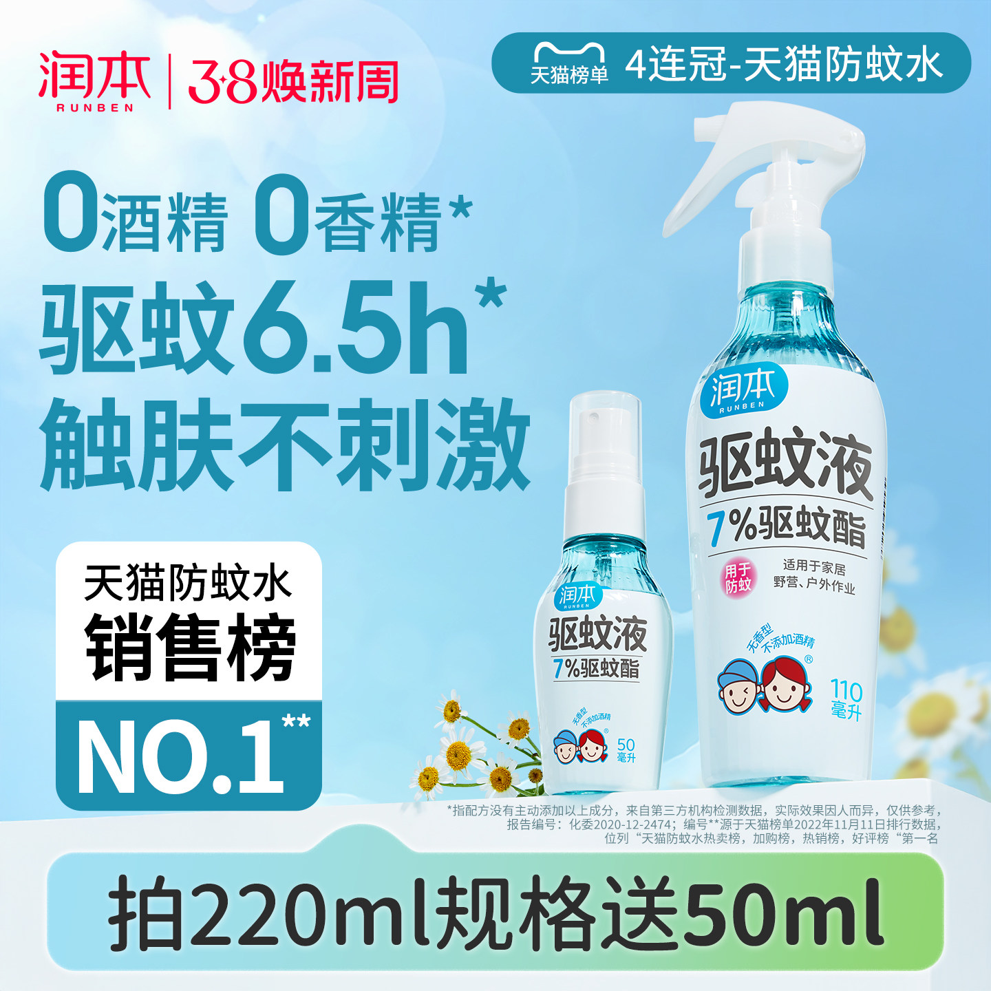 润本驱蚊液防蚊喷雾驱蚊水户外专用神器防蚊虫叮咬蚊怕水花露水