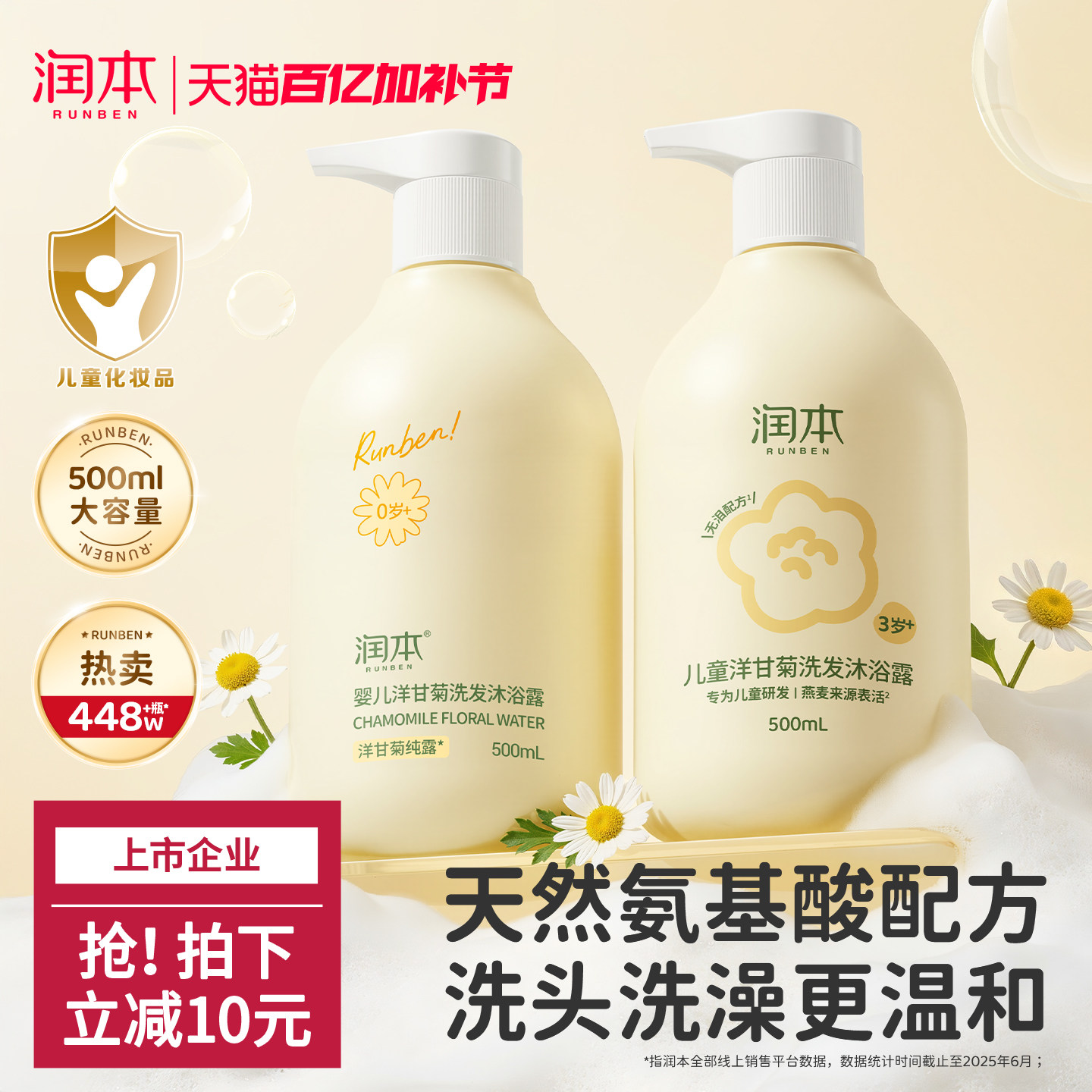 润本儿童沐浴露洗发水二合一婴儿宝宝沐浴液洗头专用旗舰店正品