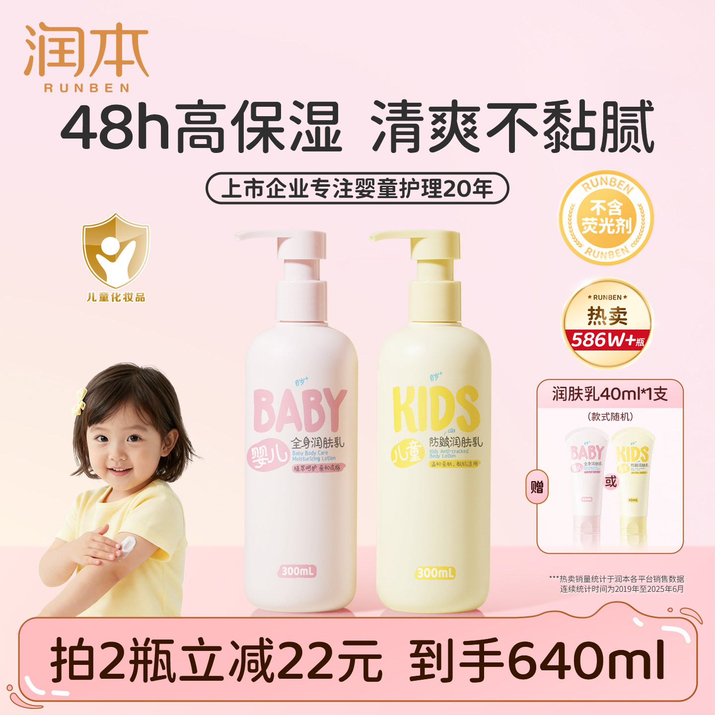 销量586w丨润本儿童身体乳滋润