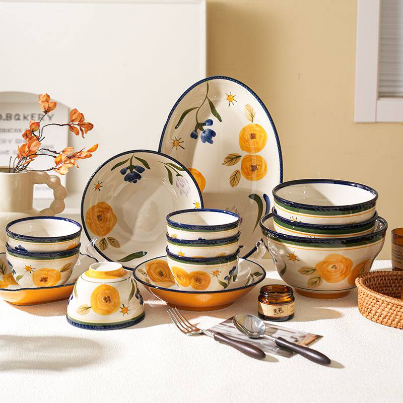 陶瓷家用碗盘子手绘美式时尚餐具釉下彩加深汤碗微波炉用花前悦语,餐饮具,碗,淘宝优惠券,粉丝福利购,淘宝优惠卷