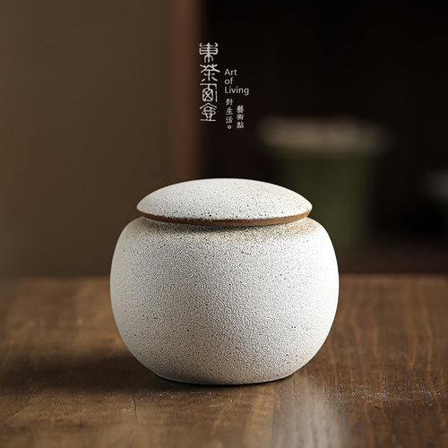 复古粗陶茶叶罐中号陶瓷密封罐