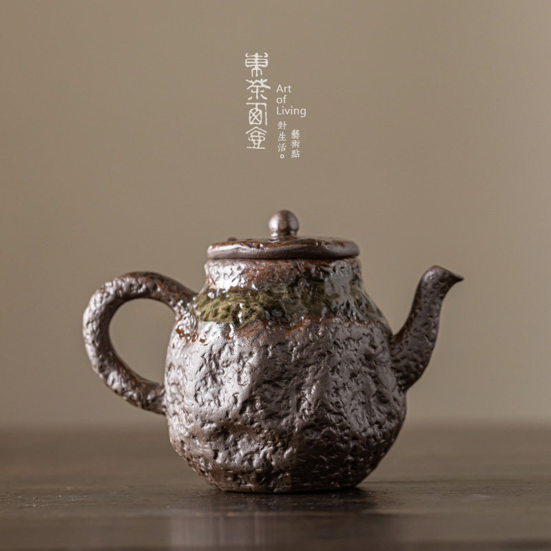 功夫茶具粗陶茶壶小清水烧柴窑风格顽石茶壶正把壶复古拙朴泡茶器