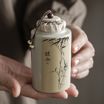 国潮墨竹茶仓软木塞盖茶叶罐小号