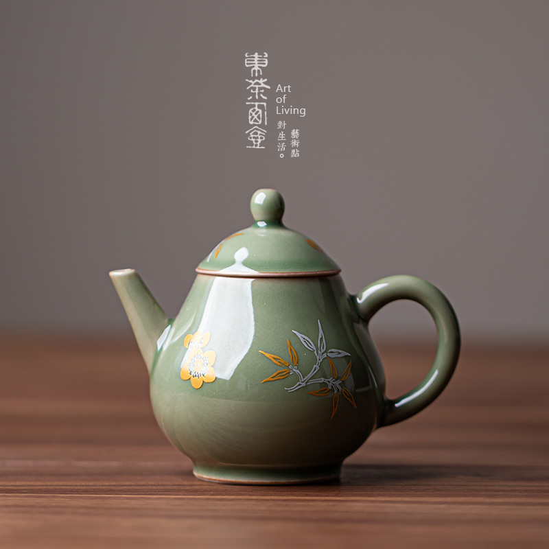 青瓷茶壶小号半手工修葺精品陶瓷泡茶壶功夫茶具泡茶器单人吸吮壶-封面