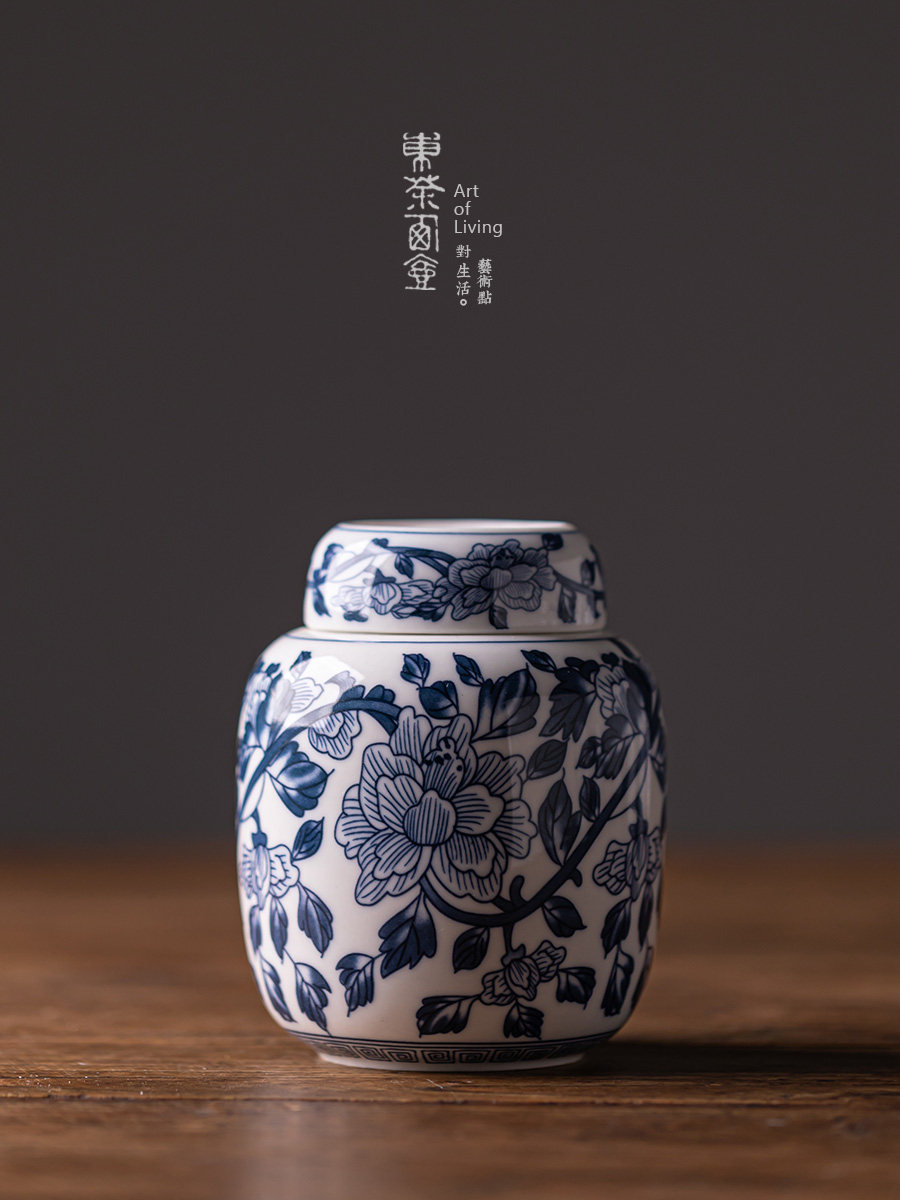 陶瓷茶叶罐小号茶罐釉中青花瓷密封罐碧螺春防潮存储茶仓袖珍茶缸