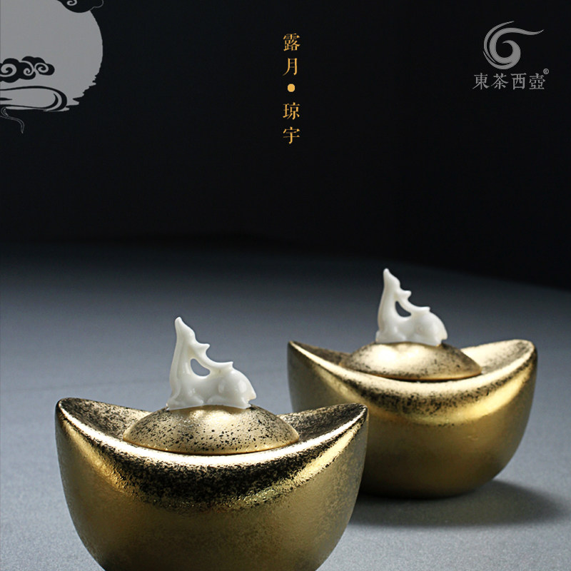 金色创意茶叶罐小号陶瓷一鹿有你摆件茶叶储存茶罐袖珍元宝密封罐