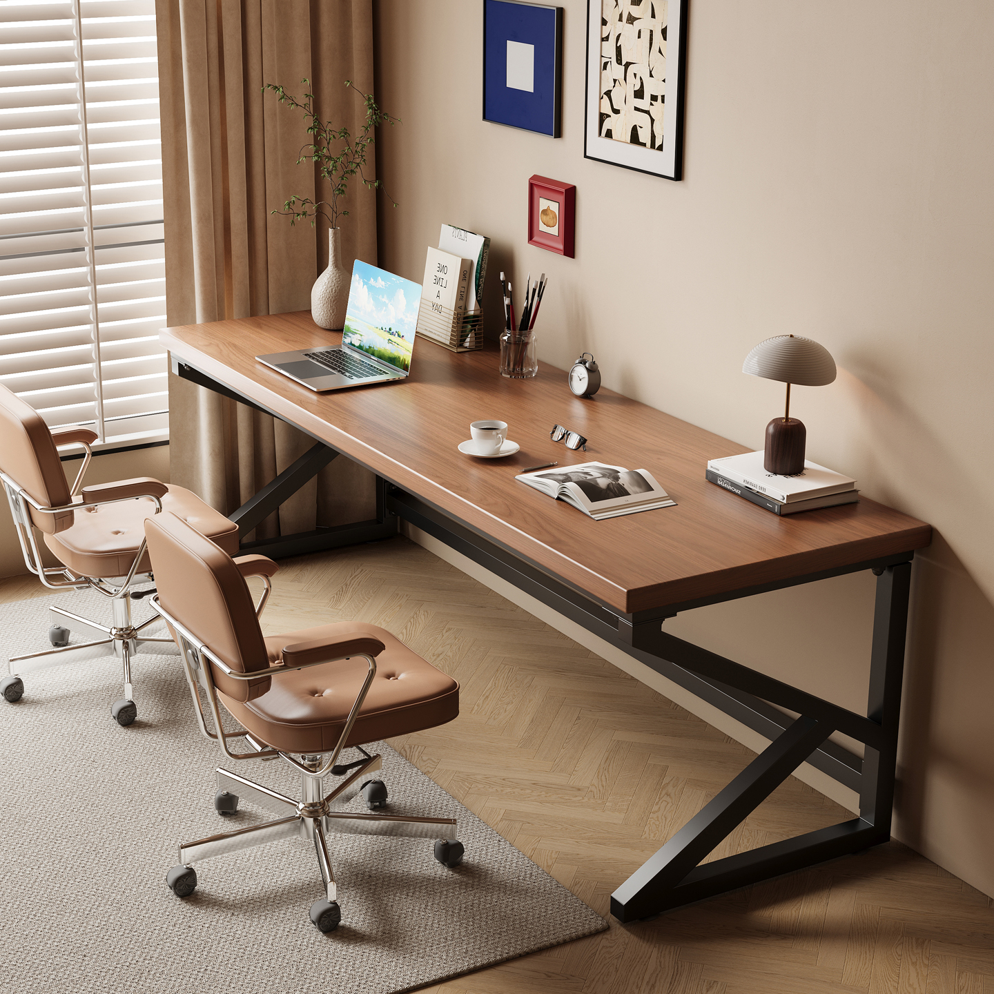 实木双人书桌家用台式电脑桌