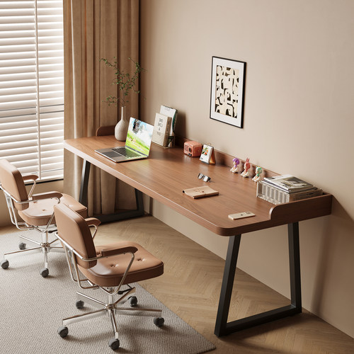 带围挡实木双人书桌家用电脑桌