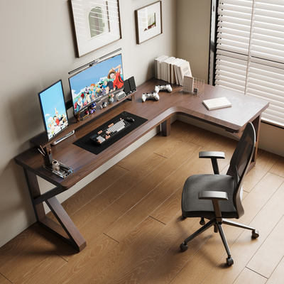 纯实木K字腿转角书桌家用L型电脑