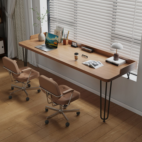 实木飘窗书桌卧室窗台高低桌家用电脑台式桌大板学习写字办公桌