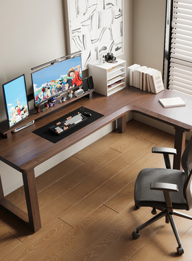 实木腿口字转角桌七字型书桌家用L型电脑桌拐角办公桌卧室工作台