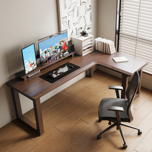 纯实木口字腿转角书桌