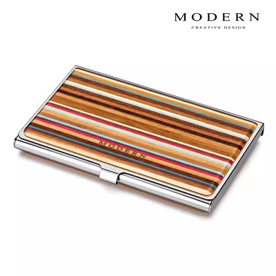 摩登MODERN不锈钢名片夹 男女士商务时尚木制名片盒 便携式创意高