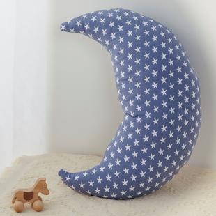 雅赞纯棉棉纱带内衬可水洗月亮枕糖果枕午睡枕靠枕