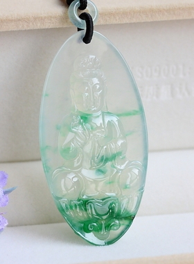 ◆意境观音◆传家之宝！玻璃种静水凝碧飘花翡翠观音像 珍藏级别.