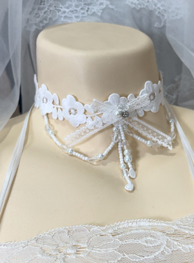 原创设计宫廷轻奢颈链蕾丝欧美水晶新娘蝴蝶白色珍珠日韩锁骨项链