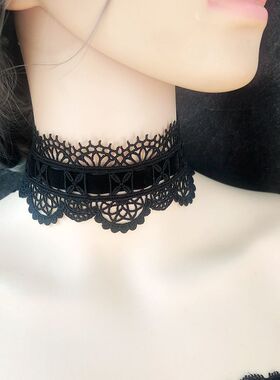 新品项链黑色蕾丝choker锁骨女