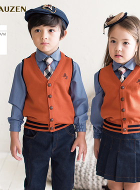 韩国正品儿童背心套装 衬衫牛仔长裤短裙 领带 男女 幼儿园服班服