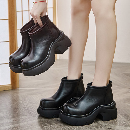 短筒春秋女鞋坡跟高跟短靴马丁靴