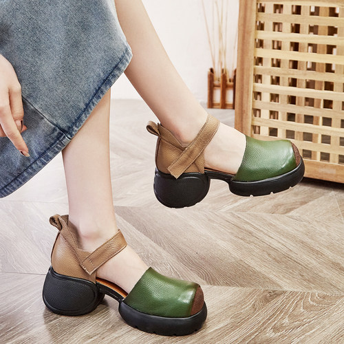 包头女鞋松糕底包跟复古凉鞋罗马