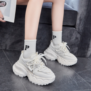 高跟运动休闲鞋 超火新款 子 女士小个子学生鞋 高级感厚底炸街老爹鞋
