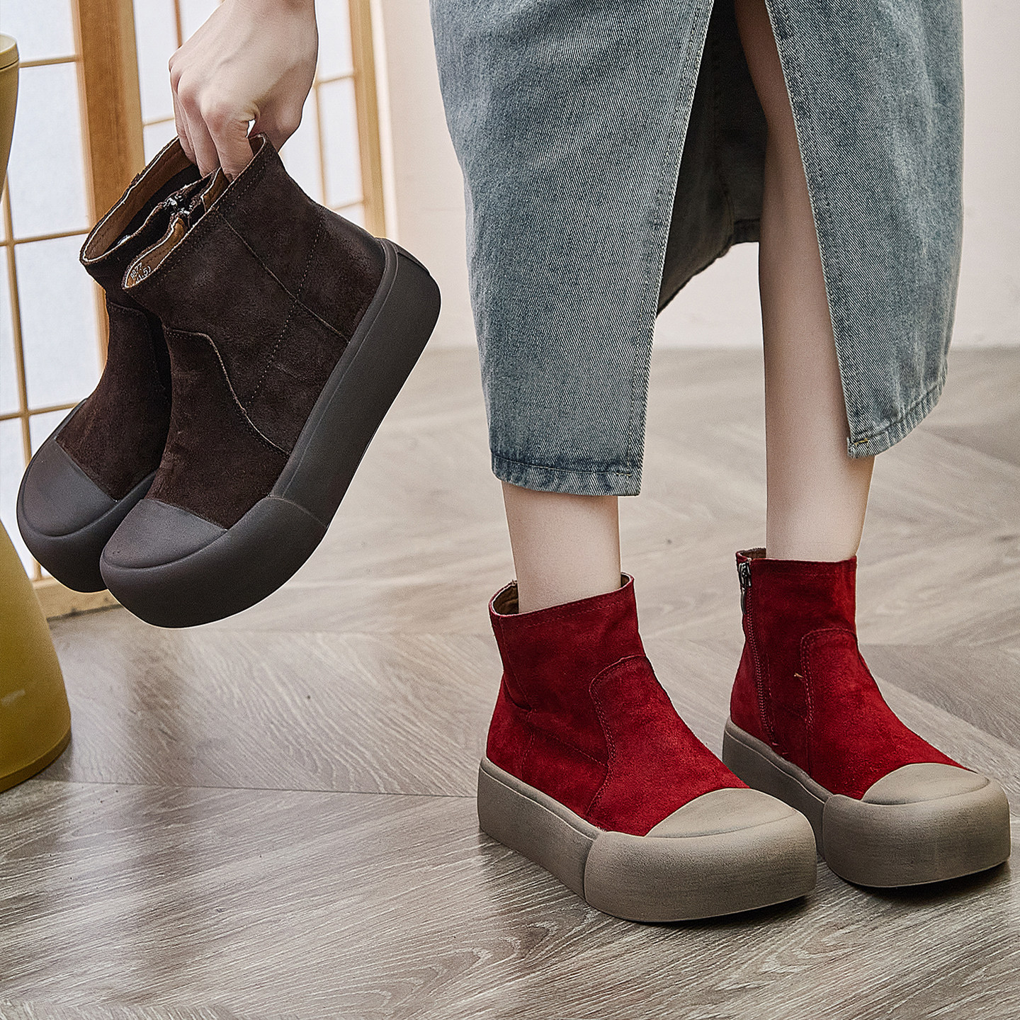 厚底马丁靴女款新款春秋短筒女鞋复古磨砂烟筒靴网红妈妈小短靴子,女鞋,马丁靴,淘宝优惠券,粉丝福利购,淘宝优惠卷