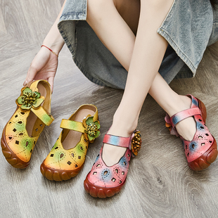 镂空真皮女士半拖鞋 新中式 夏季 拖外穿精致一字拖2026新款 包头凉鞋