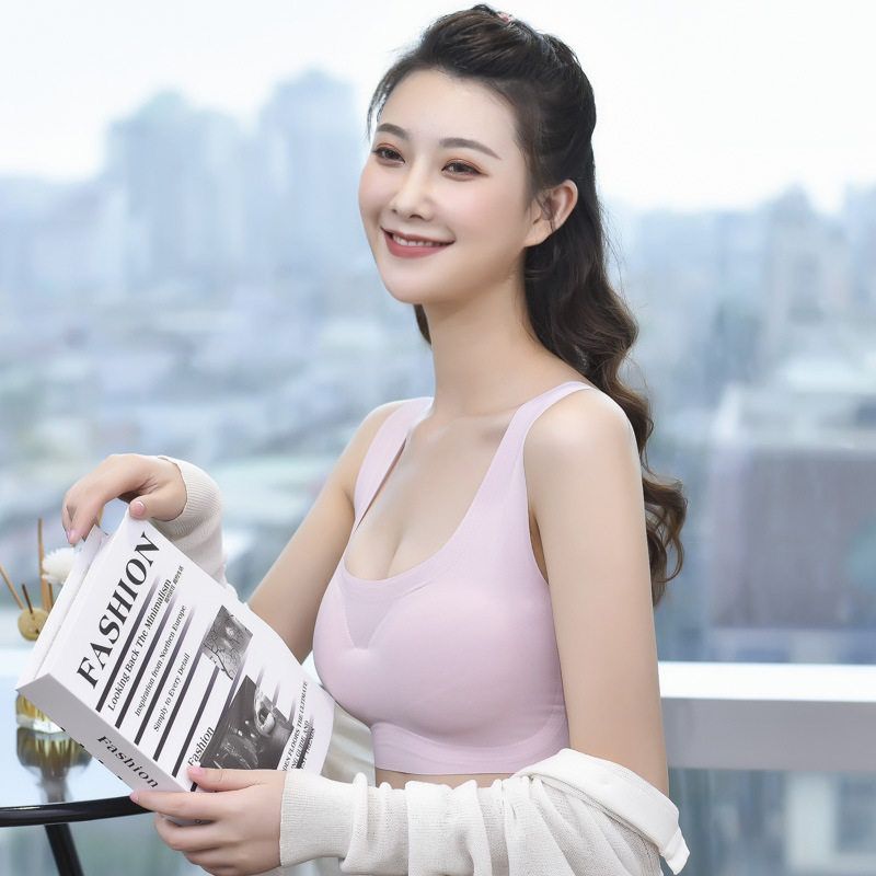 夏季热销简约纯色无痕冰丝女士内衣透气美背裹胸女生运动睡眠文胸