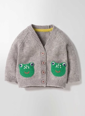 现货 英国正品Mini B家 男女婴童 灰色青蛙口袋针织开衫毛衣