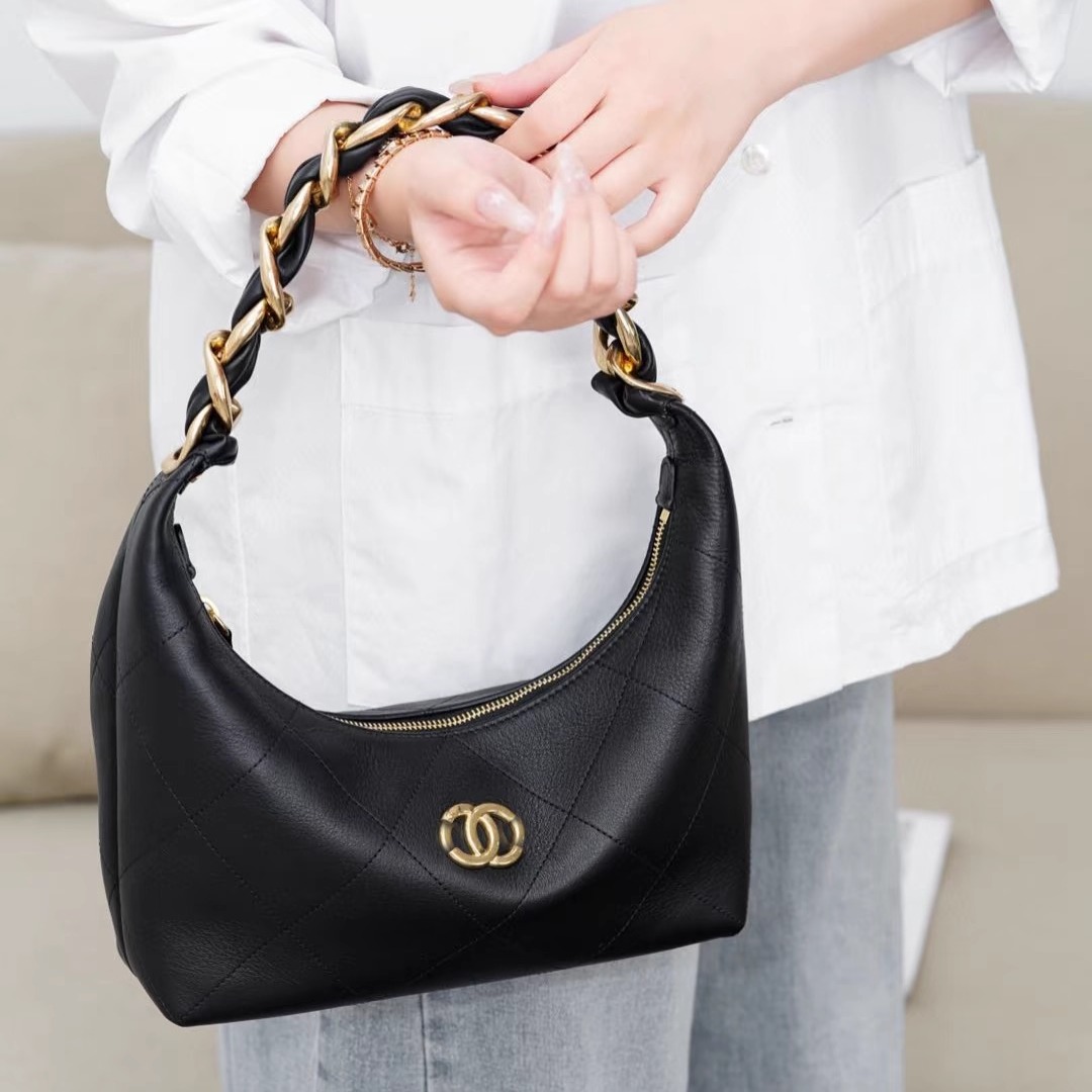 小香风菱格纹链条嬉皮hobo腋下包