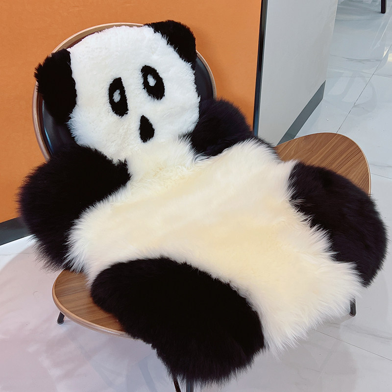 皮毛一体汽车坐垫椅子垫纯羊毛餐椅垫卡通动物造型坐垫熊猫背影垫