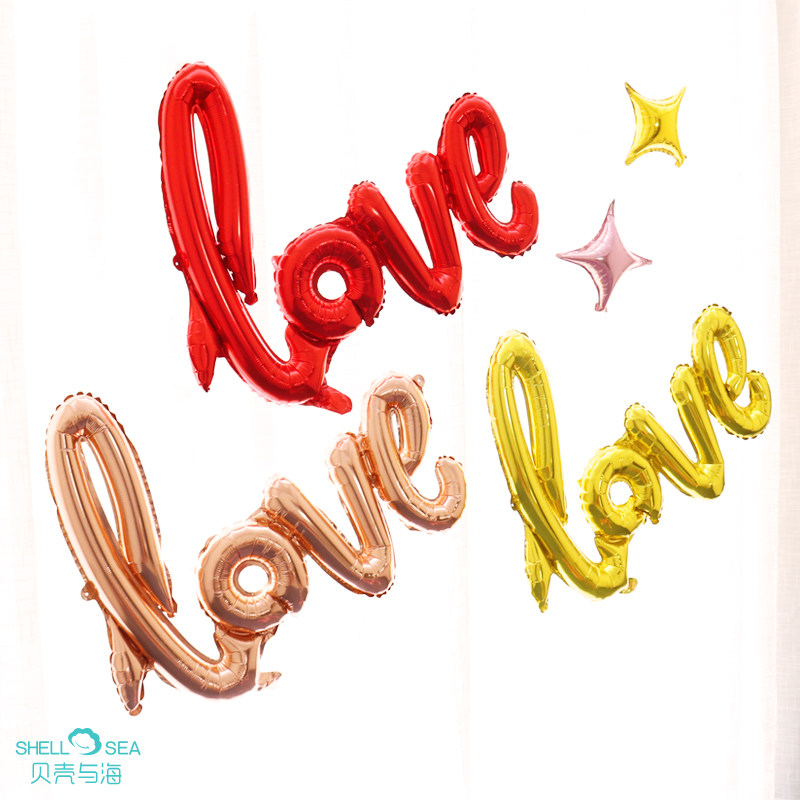连体LOVE气球结婚庆用品生日派对婚房背景墙装饰爱情字母布置铝膜