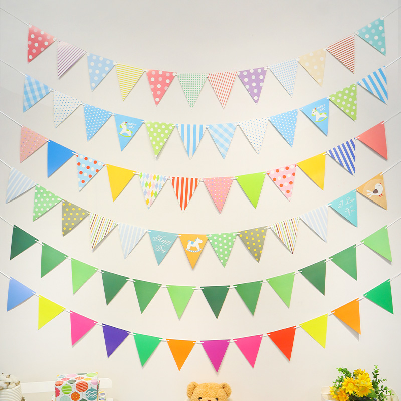 彩色横幅背景墙装饰宝宝卡通拉花