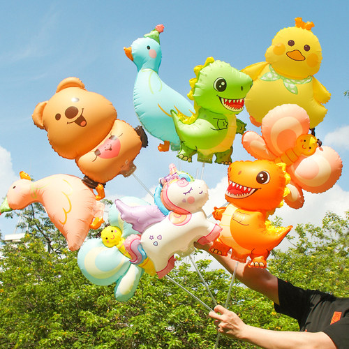 哑光卡通动物造型夹片气球手持杆棒学校幼儿园地推活动布置装饰品