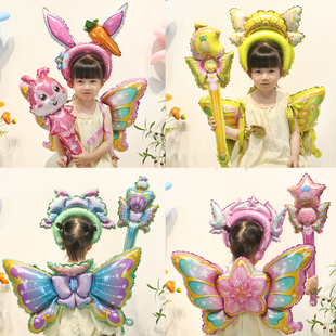 儿童卡通蝴蝶翅膀发箍气球幼儿园生日派对拍照装饰宝宝周岁宴布置