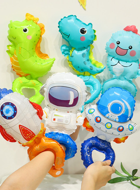 太空恐龙卡通手腕气球装饰品摆摊地推男宝宝哄娃神器手环充气玩具