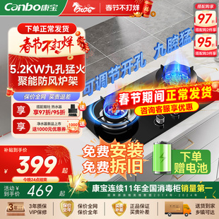 康宝QB339灶具燃气灶天然气双灶家用定时大火力双边定时灶